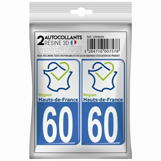 STICKER 3D 60 REGION HAUT DE FRANCE x2 – 200813 – CADOX Haute Qualité