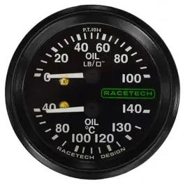Manomètre combiné RACETECH D52MM Température huile 140°C Pression huile 100LB Longueur câble 12&prime; Aéro Eclairage 1/8BSP AQP Meilleur Choix