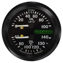 Manomètre combiné RACETECH D52MM Température huile 140°C Pression huile 100LB Longueur câble 9 » Aéro Eclairage 1/8BSP AQP Jusqu’à Épuisement Des Stocks