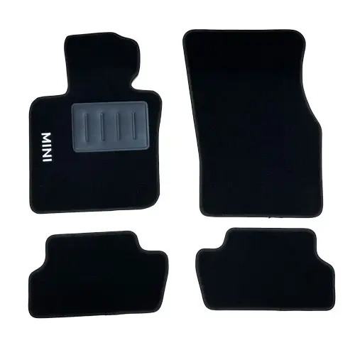 Kit 4 Tapis de sol Auto pour MINI ONE/COOPER F56, 2014-2024, modèle 3 portes, avec sigle MINI, moquette noire, avec CLIPS, Neuf Petit Prix