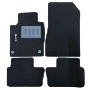 Kit 4 Tapis de sol Auto pour NISSAN JUKE II, depuis 2019, avec sigle JUKE, moquette noire, avec CLIPS, Neuf Promotion Saisonnière
