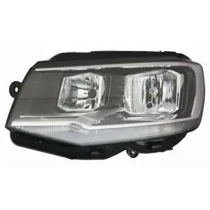 Phare Optique avant gauche pour VOLKSWAGEN TRANSPORTER T6 phase 1, 2015-2019, fond noir, profil chromé, H7+H7, avec moteur, Neuf Offre Spéciale