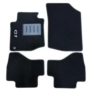Vente Flash Kit 4 Tapis de sol Auto pour CITROEN C1 de 2005 à 2014, avec sigle C1, moquette noire et clips, Neuf