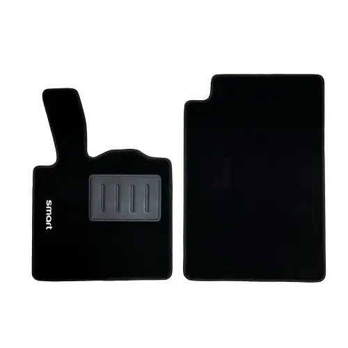 Kit 2 Tapis de sol Auto pour SMART FORTWO (W450) de 1998 à 2006, sigle SMART, moquette noire, Neuf Livraison Gratuite