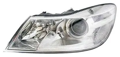 Phare Optique avant gauche pour SKODA OCTAVIA II ph. 2 2009-2013, H7+H1, Corps chromé, Neuf Authentique
