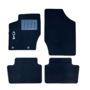 Kit 4 Tapis de sol Auto pour CITROEN C4 de 2004 à 2010, sigle C4, avec CLIPS, moquette noire, Neuf Quantité Limitée